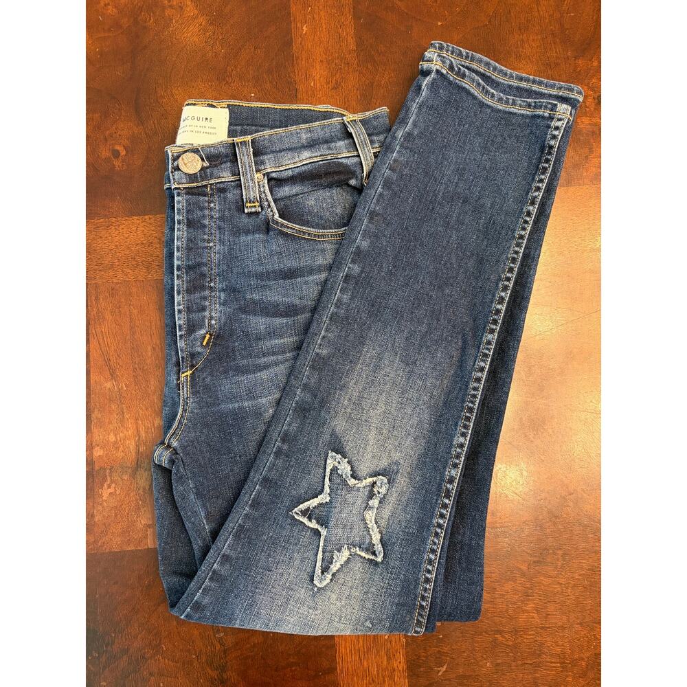 McGuire Size 28 High Rise Button Fly Dark Wash Star Knee Skinny Jeans Y2K